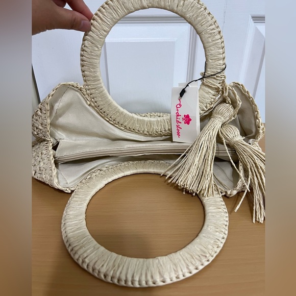 Orchid Love Round Straw Bag with Tassel Detail - Picture 7 of 10